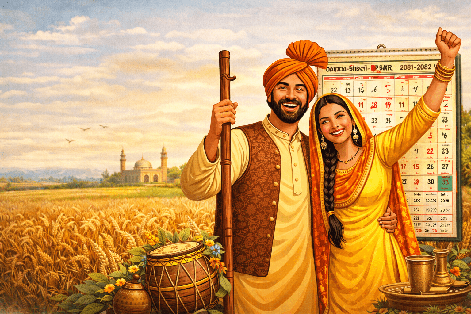 Desi and Punjabi calendar illustration for dates and months